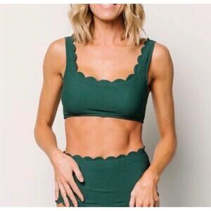 Baltic Born Scalloped Bikini Set Green Ribbed High Waist Top XL Bottom L